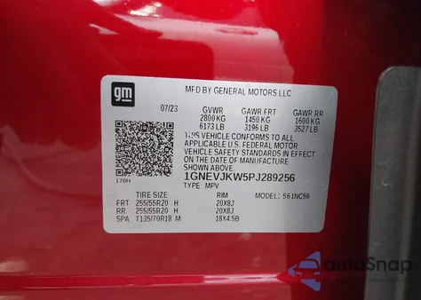 2023 Chevrolet Traverse Awd Rs from USA, damaged, VIN 1GNEVJKW5PJ289256